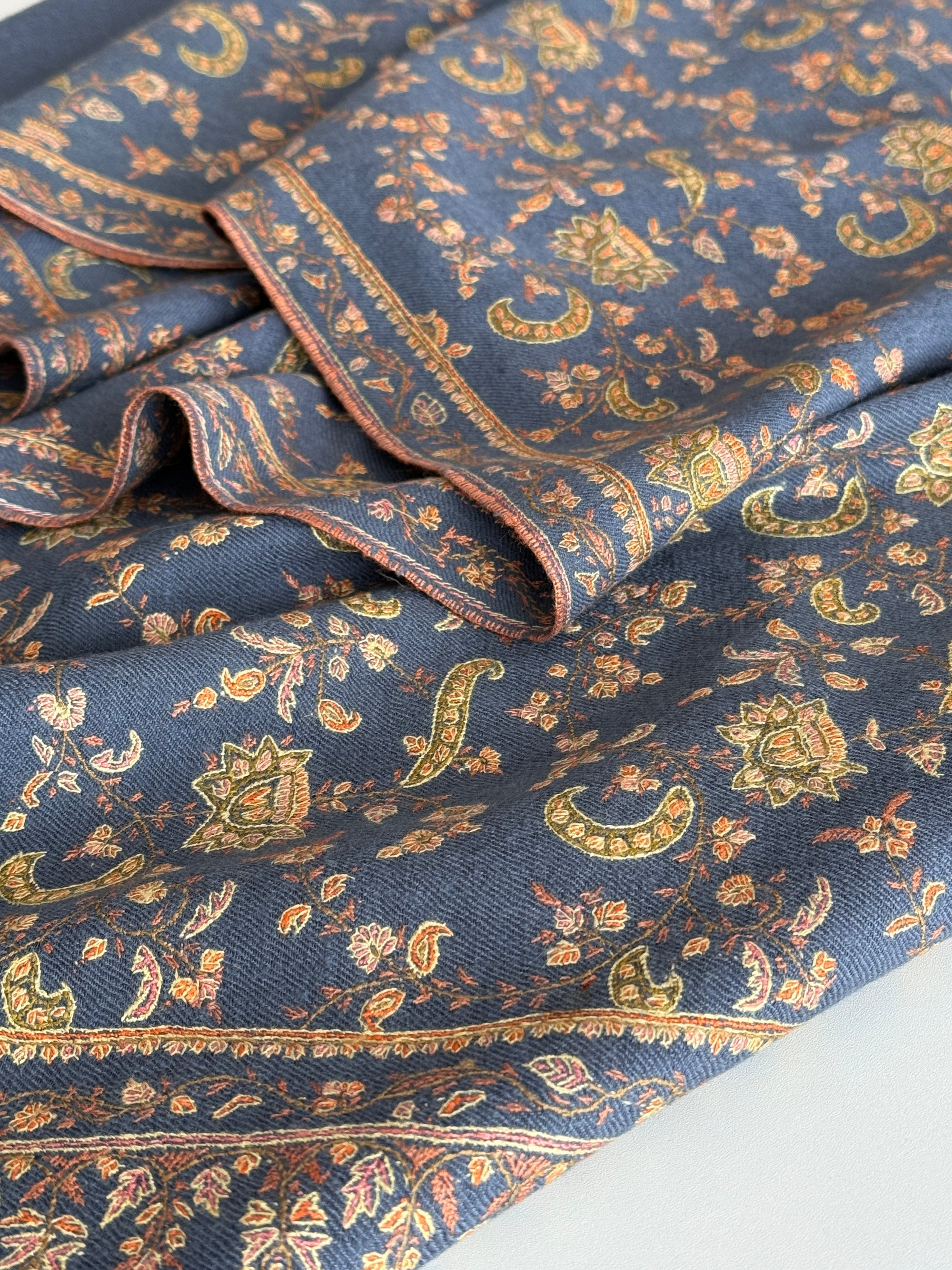 Vintage Foggy Blue Paisley Pashmina Shawl