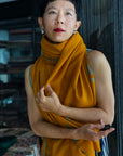 Vintage Mustard Silk Embroidery Pashmina Shawl