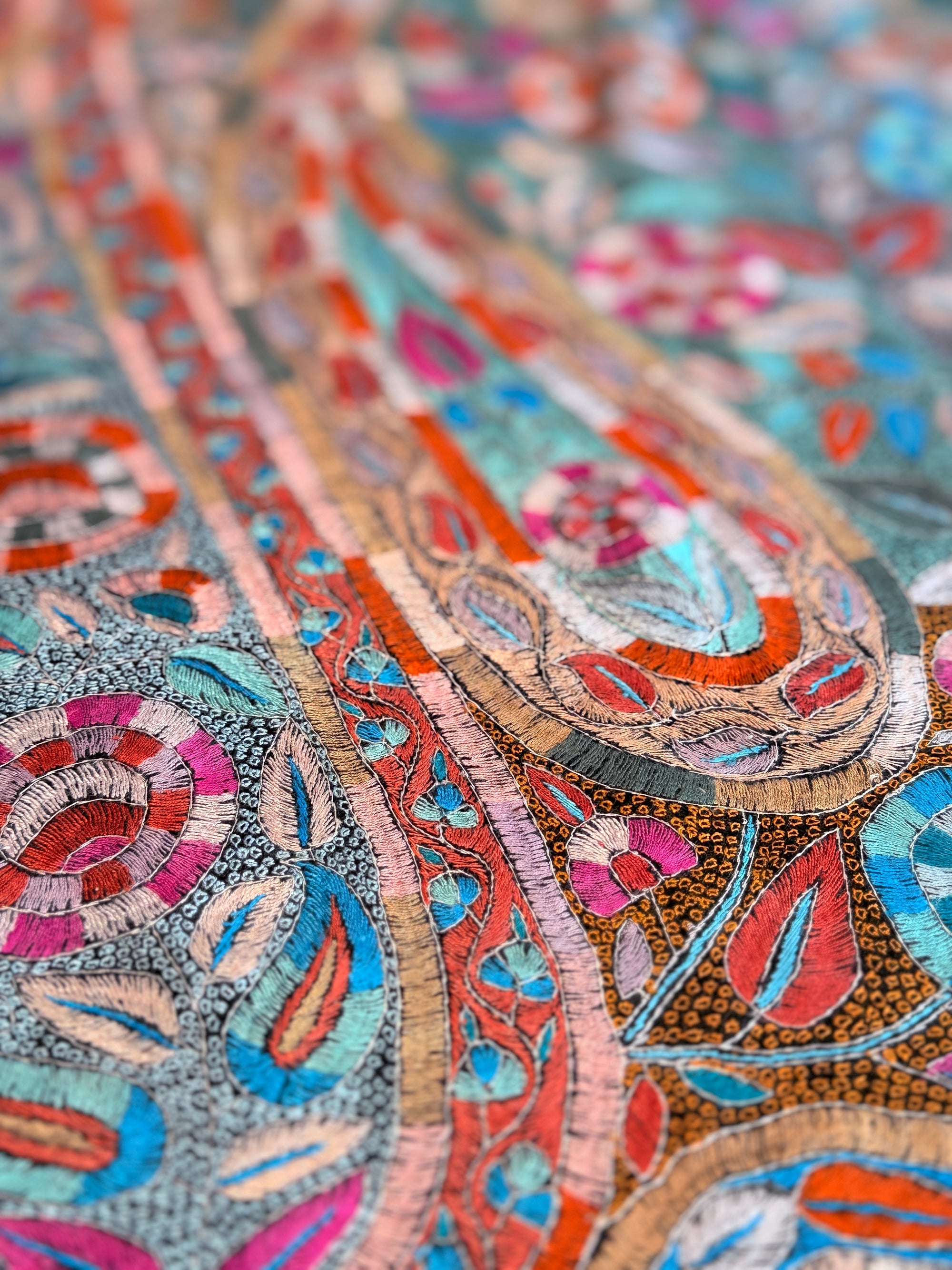 Black Dancing Almond Sozni Jamawar Embroidery Pashmina Shawl