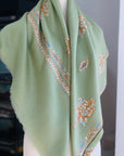 Pea Green Floral Butidar Embroidery Pashmina Shawl