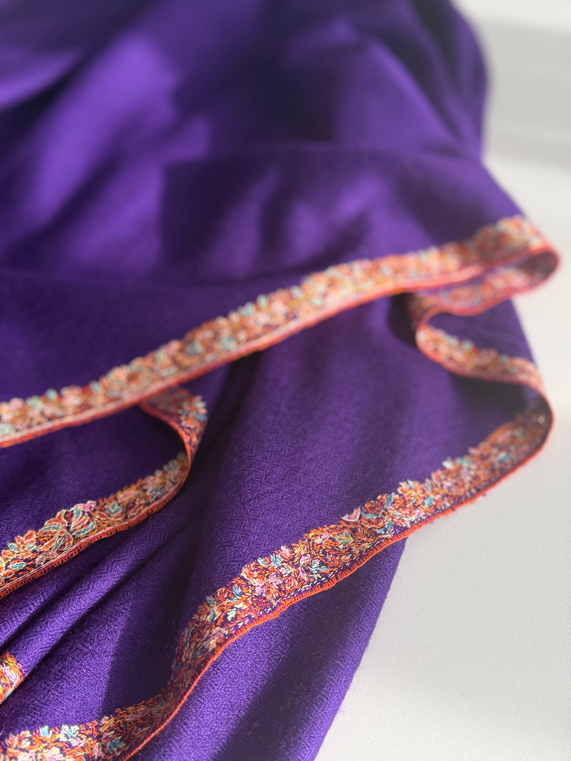 Vintage Purple Hashia Embroidery Pashmina Shawl