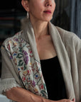 Châle Kani Pashmina beige à motif floral, 3 mètres