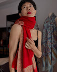Peach Red Dhoor Embroidery Pashmina Shawl
