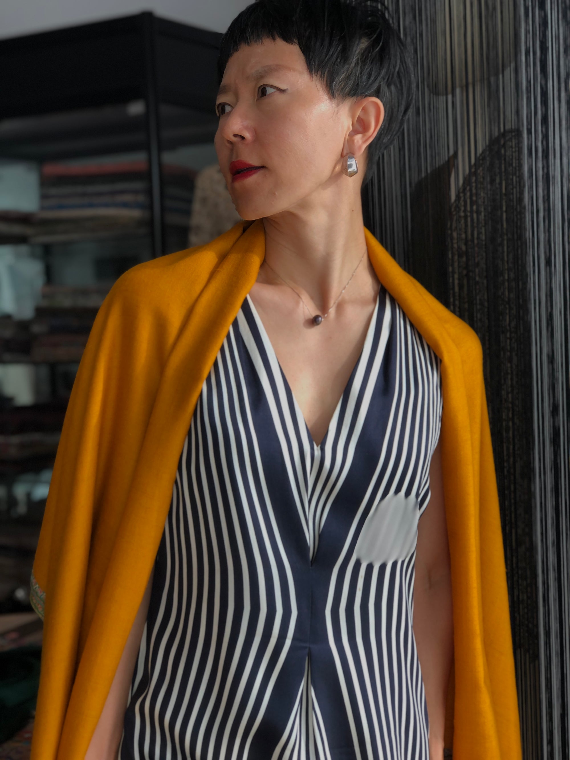 Vintage Mustard Silk Embroidery Pashmina Shawl