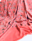 Coral Pink Floral Design Embroidery Pashmina Shawl