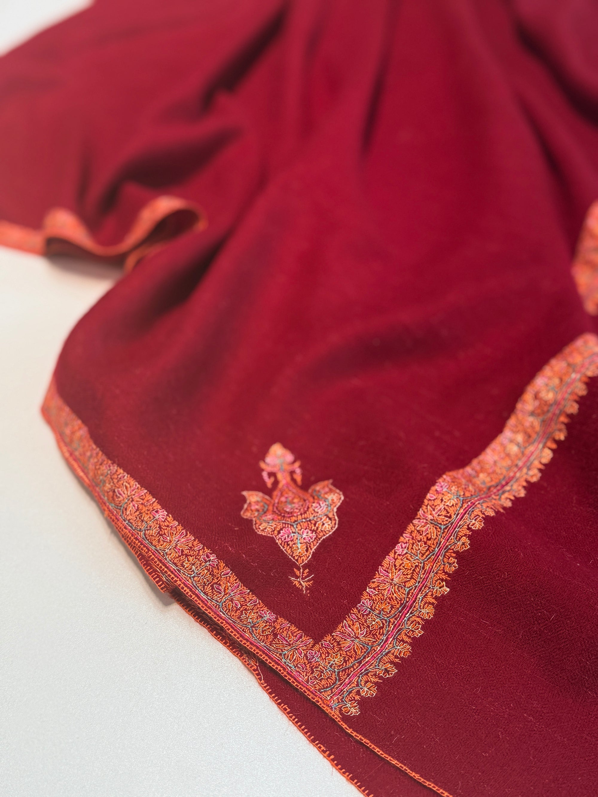 Vintage Maroon Hashia Embroidery Pashmina Shawl