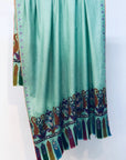 Turquoise Kalamkari Palla Floral Design Embroidery Pashmina Shawl