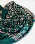 Emerald Green Buti Jaal Embroidery Pashmina Shawl 10