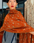 Vintage Heirloom Orange Silk Embroidery Pashmina Shawl with Exquisite Paisley Designs