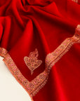 Red Hashidar Silk Embroidery Pashmina Shawl