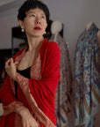 Peach Red Dhoor Embroidery Pashmina Shawl