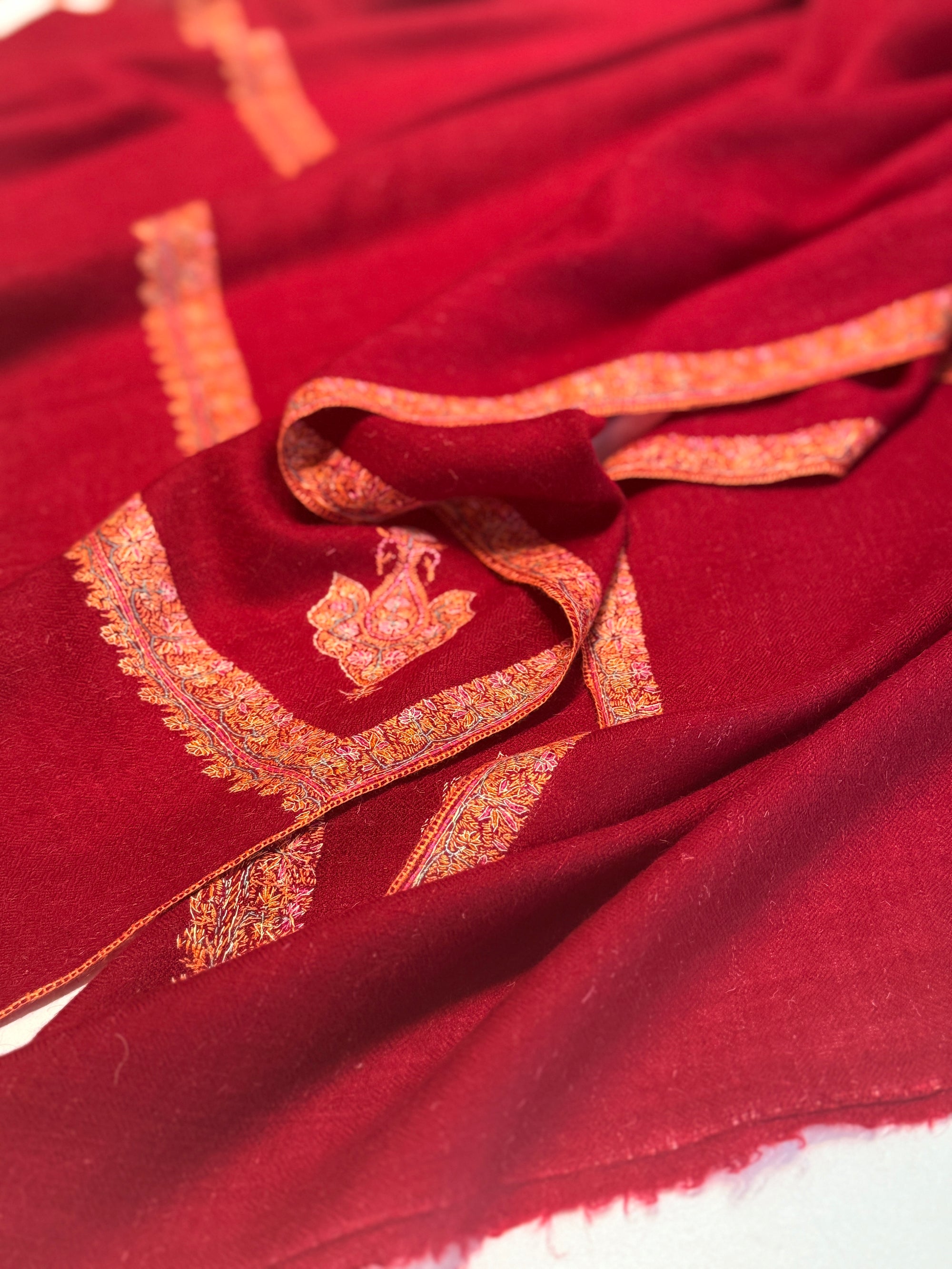 Vintage Maroon Hashia Embroidery Pashmina Shawl