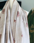 Vintage Shawl | Offwhite Hand Spun Silk Embroidery Pashmina Shawl