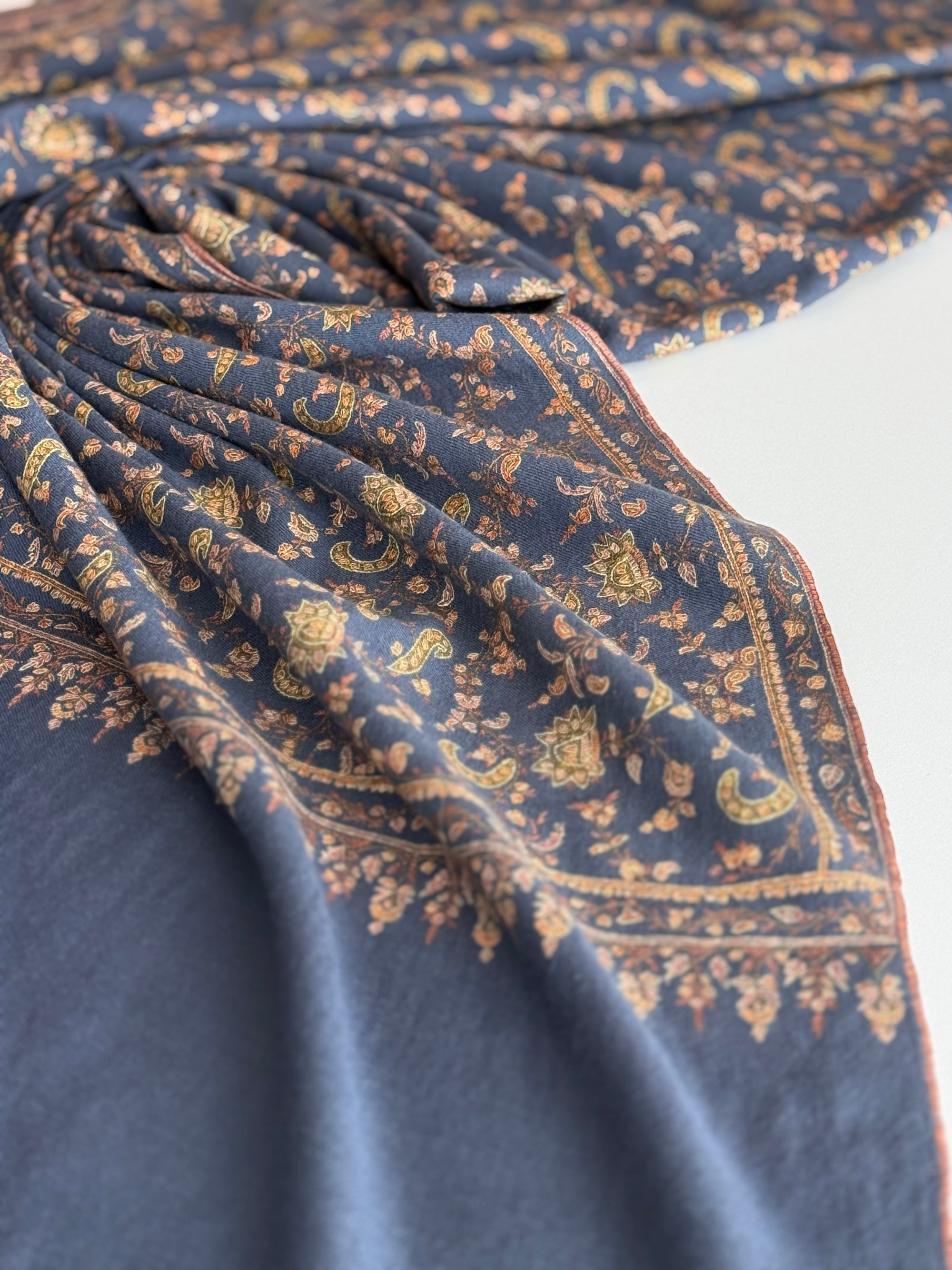 Vintage Foggy Blue Paisley Pashmina Shawl