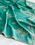 Turquoise Floral Butidar Embroidery Pashmina Shawl