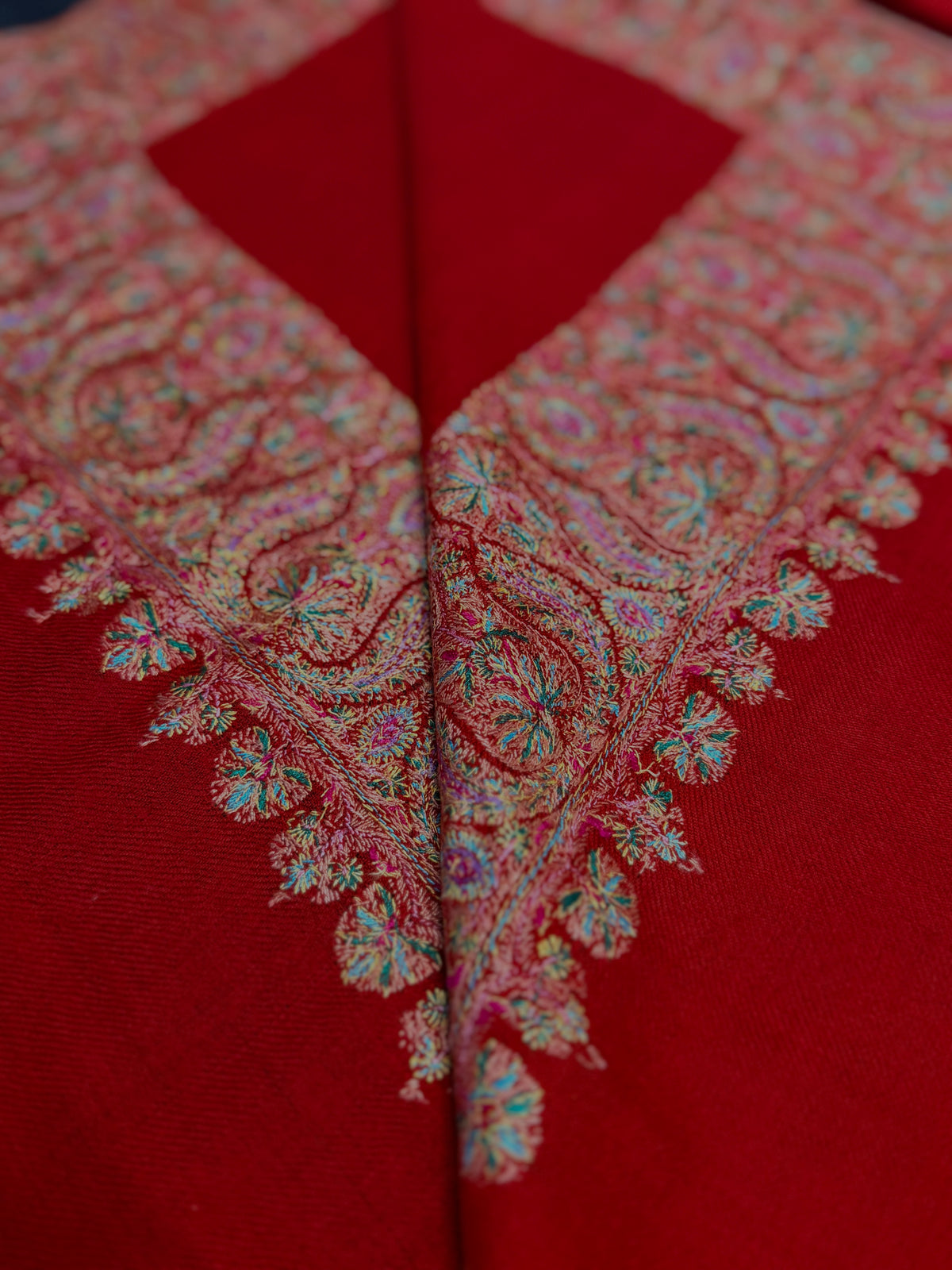 Peach Red Dhoor Embroidery Pashmina Shawl