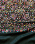 Black Mandala Design Silk Embroidery Pashmina Shawl - the Atelier H