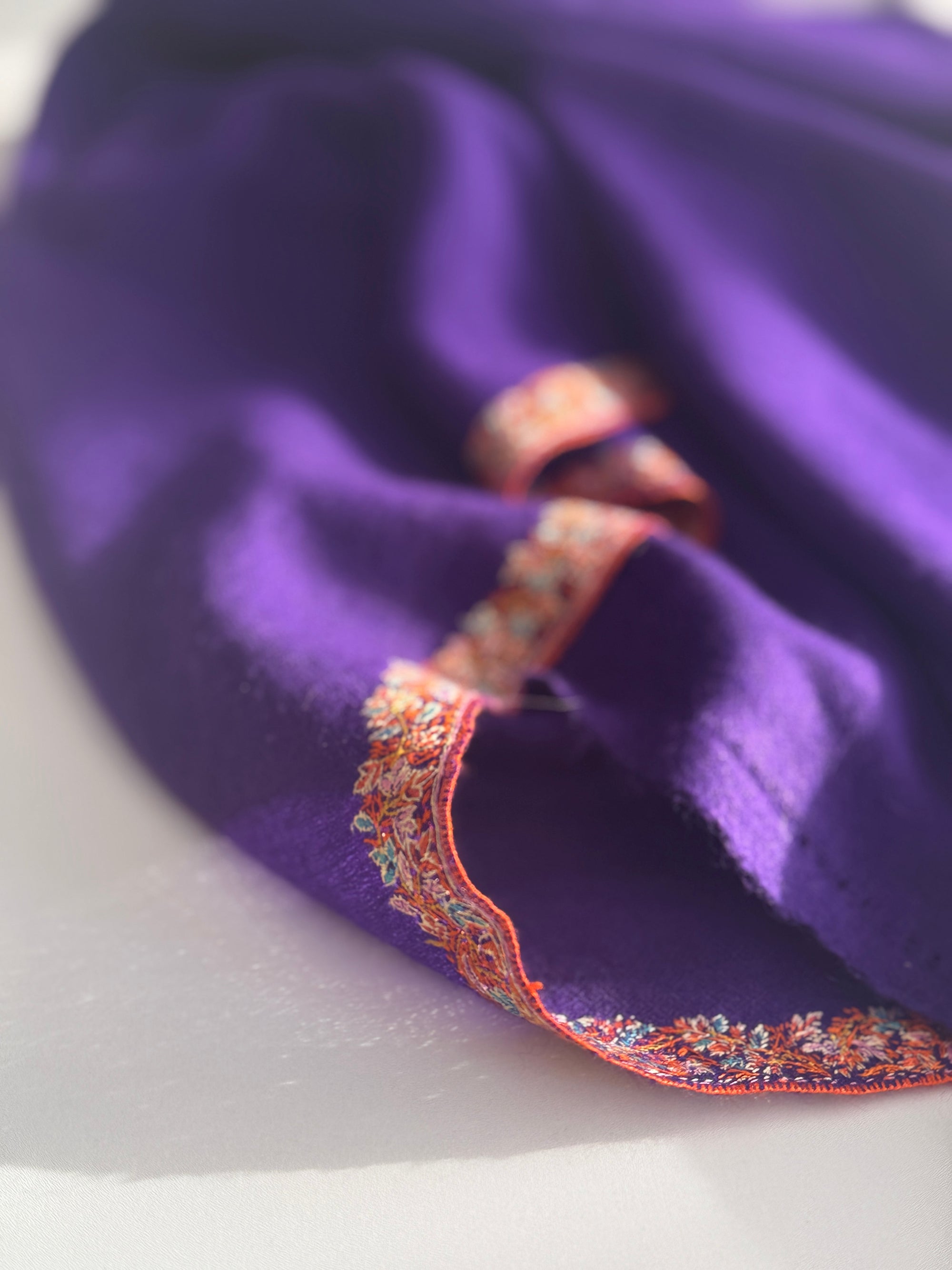 Vintage Purple Hashia Embroidery Pashmina Shawl