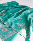 Turquoise Floral Butidar Embroidery Pashmina Shawl