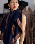Navy Blue Dhoor Embroidery Pashmina Shawl