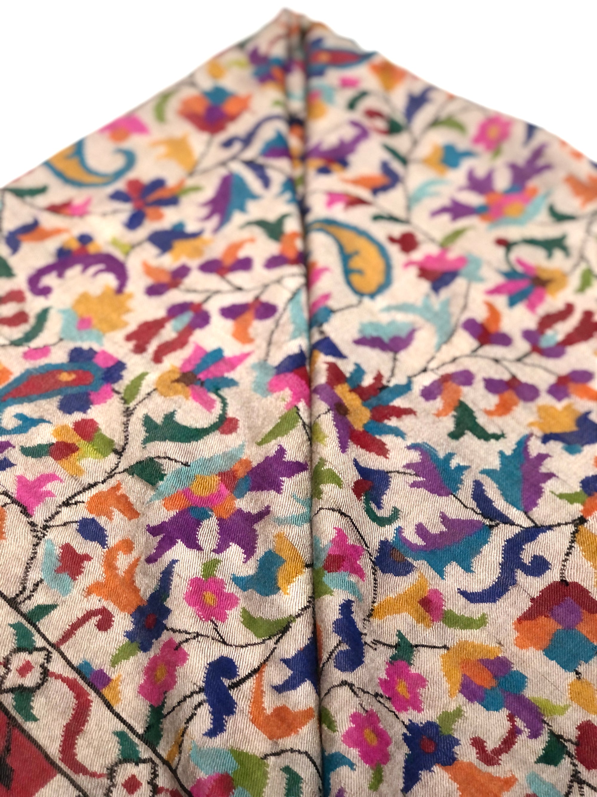 3 Yard Offwhite Floral Design Kani Pashmina Shawl