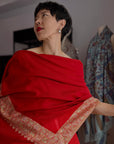Peach Red Dhoor Embroidery Pashmina Shawl