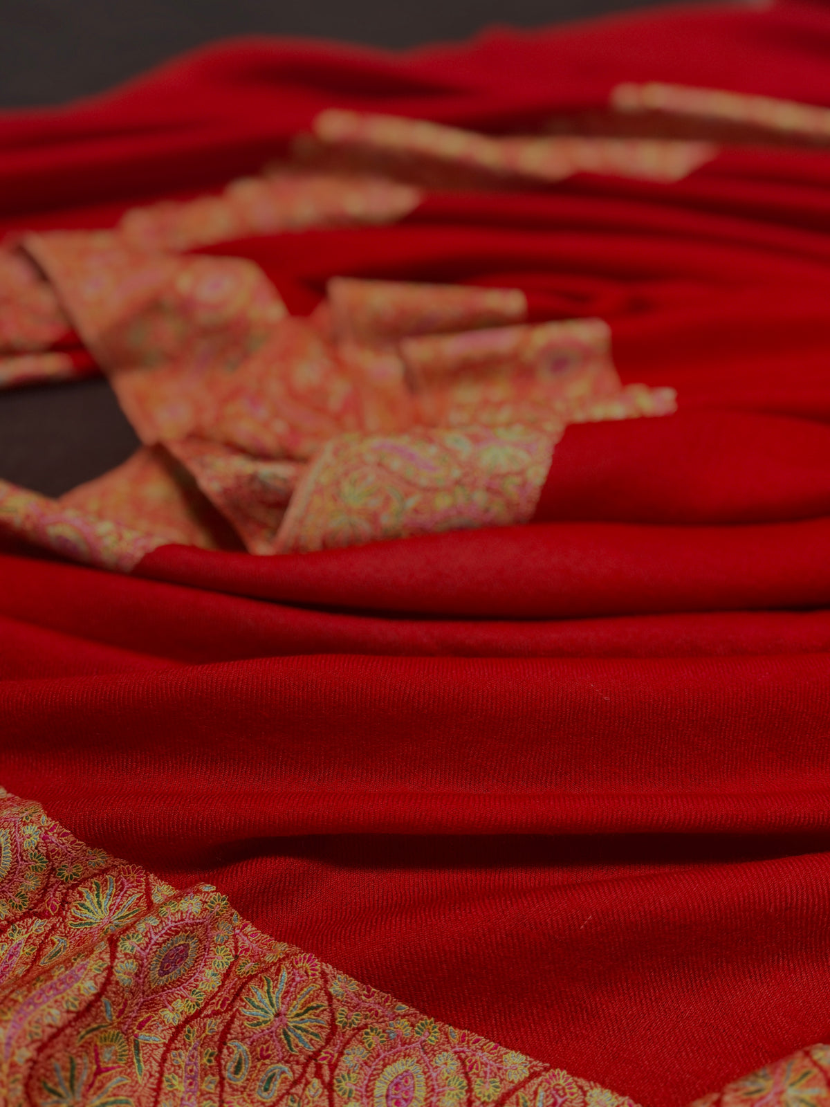 Peach Red Dhoor Embroidery Pashmina Shawl