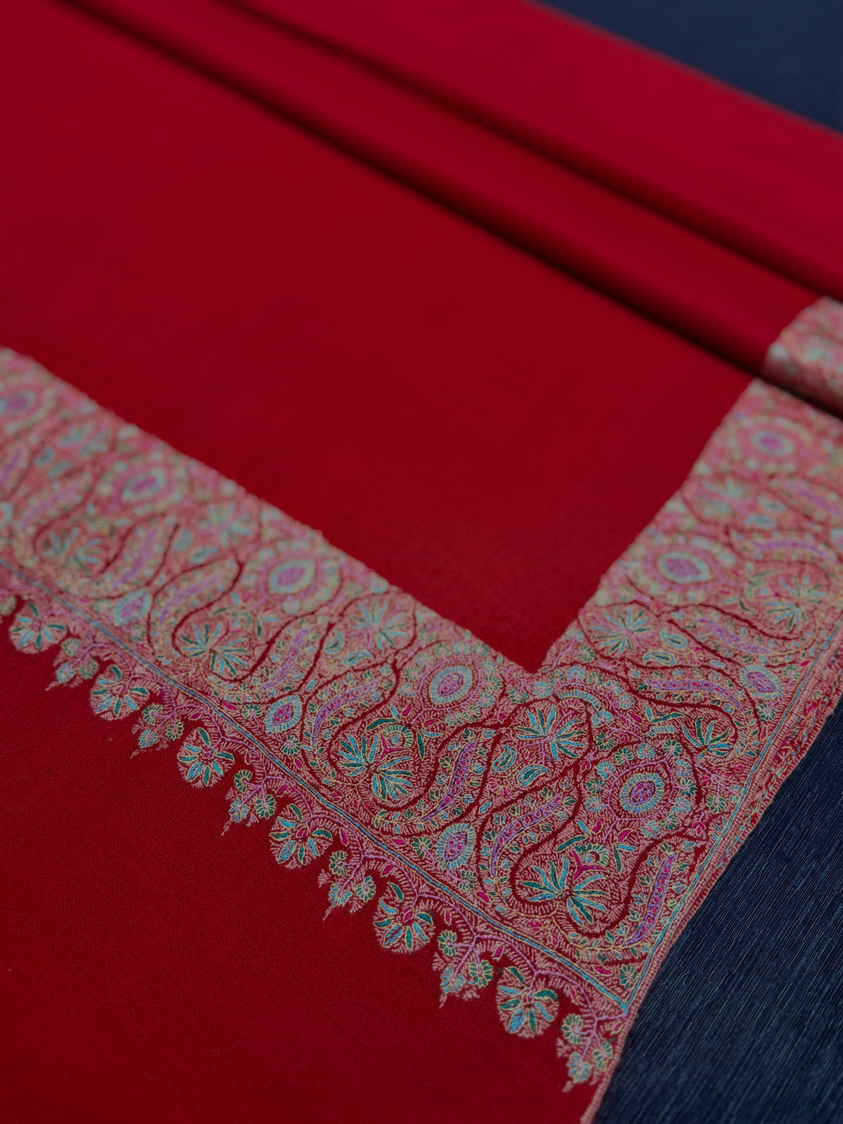 Peach Red Dhoor Embroidery Pashmina Shawl