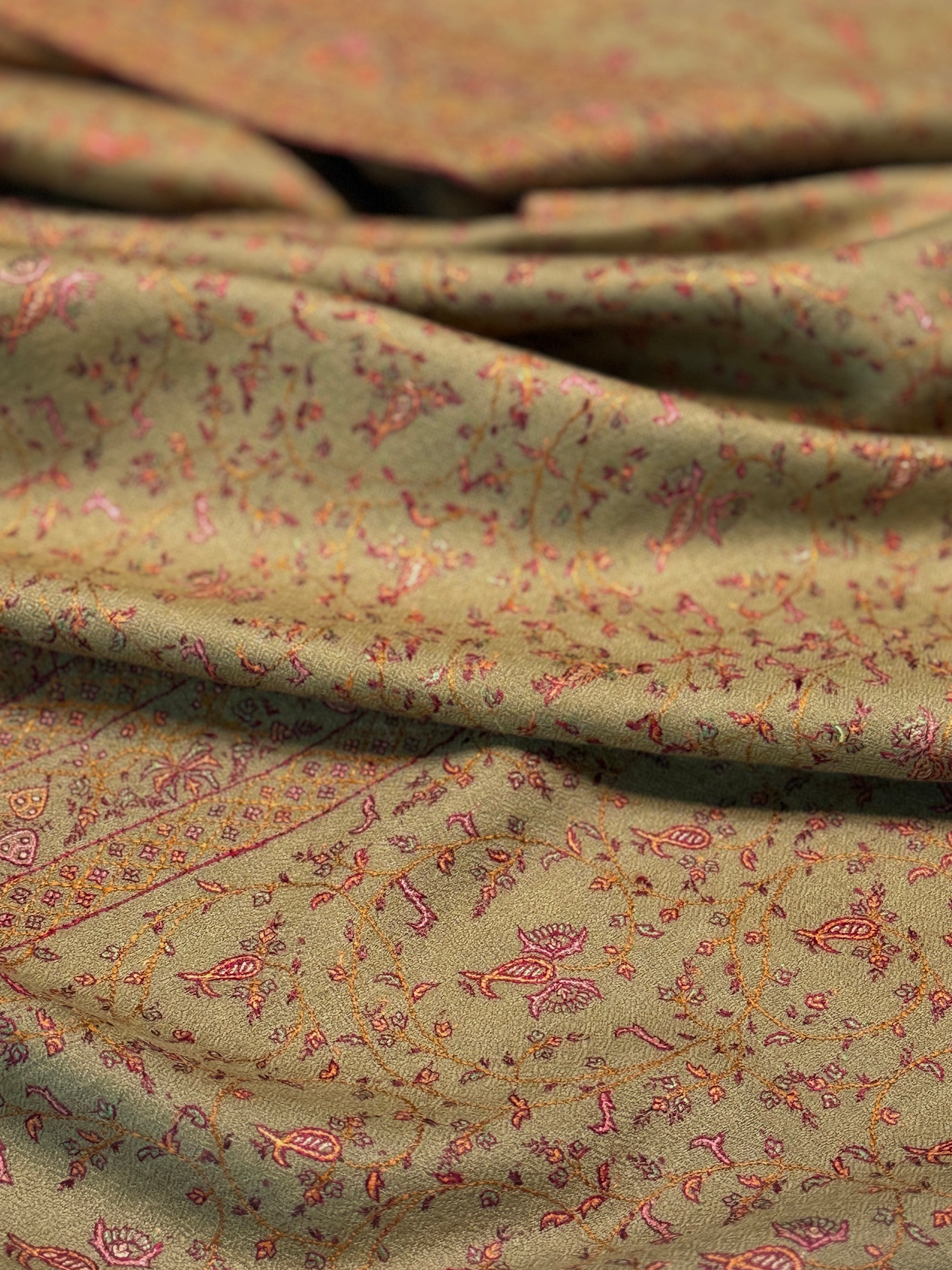 Vintage Golden Silk Embroidery Pashmina Shawl