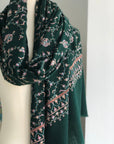 Emerald Green Buti Jaal Embroidery Pashmina Shawl 4