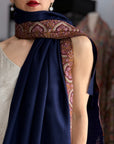 Navy Blue Dhoor Embroidery Pashmina Shawl