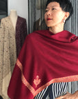 Vintage Maroon Hashia Embroidery Pashmina Shawl