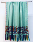 Turquoise Kalamkari Palla Floral Design Embroidery Pashmina Shawl