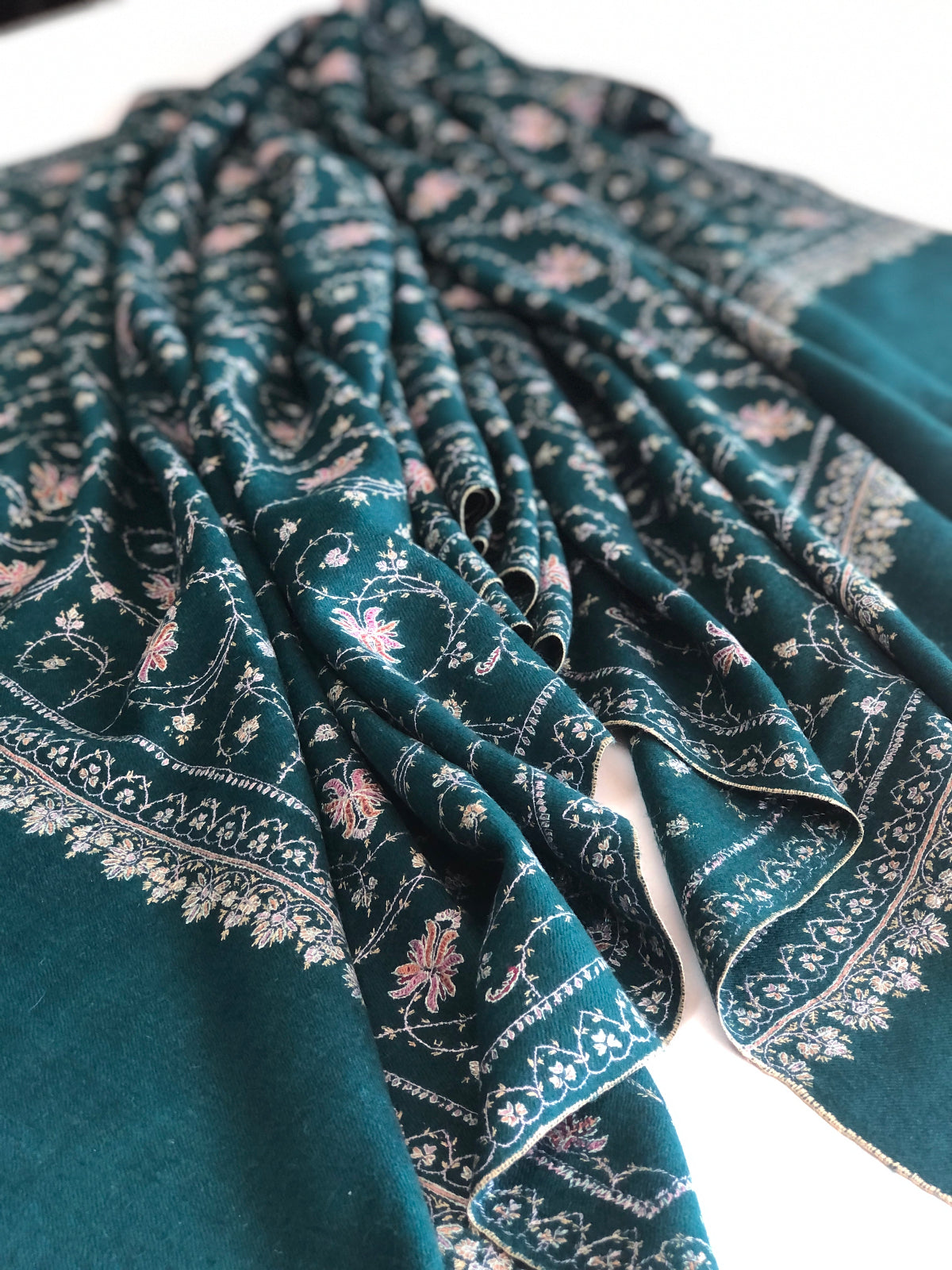 Jade Green Buti Jaal Embroidery Pashmina Shawl 6