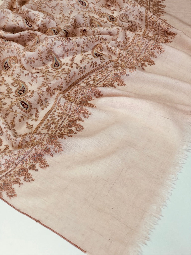 Baby Pink Paisley Design Butidar Embroidery Pashmina Shawl