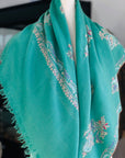 Turquoise Floral Butidar Embroidery Pashmina Shawl