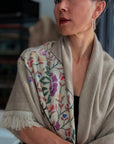 Châle Kani Pashmina beige à motif floral, 3 mètres