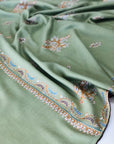 Pea Green Floral Butidar Embroidery Pashmina Shawl