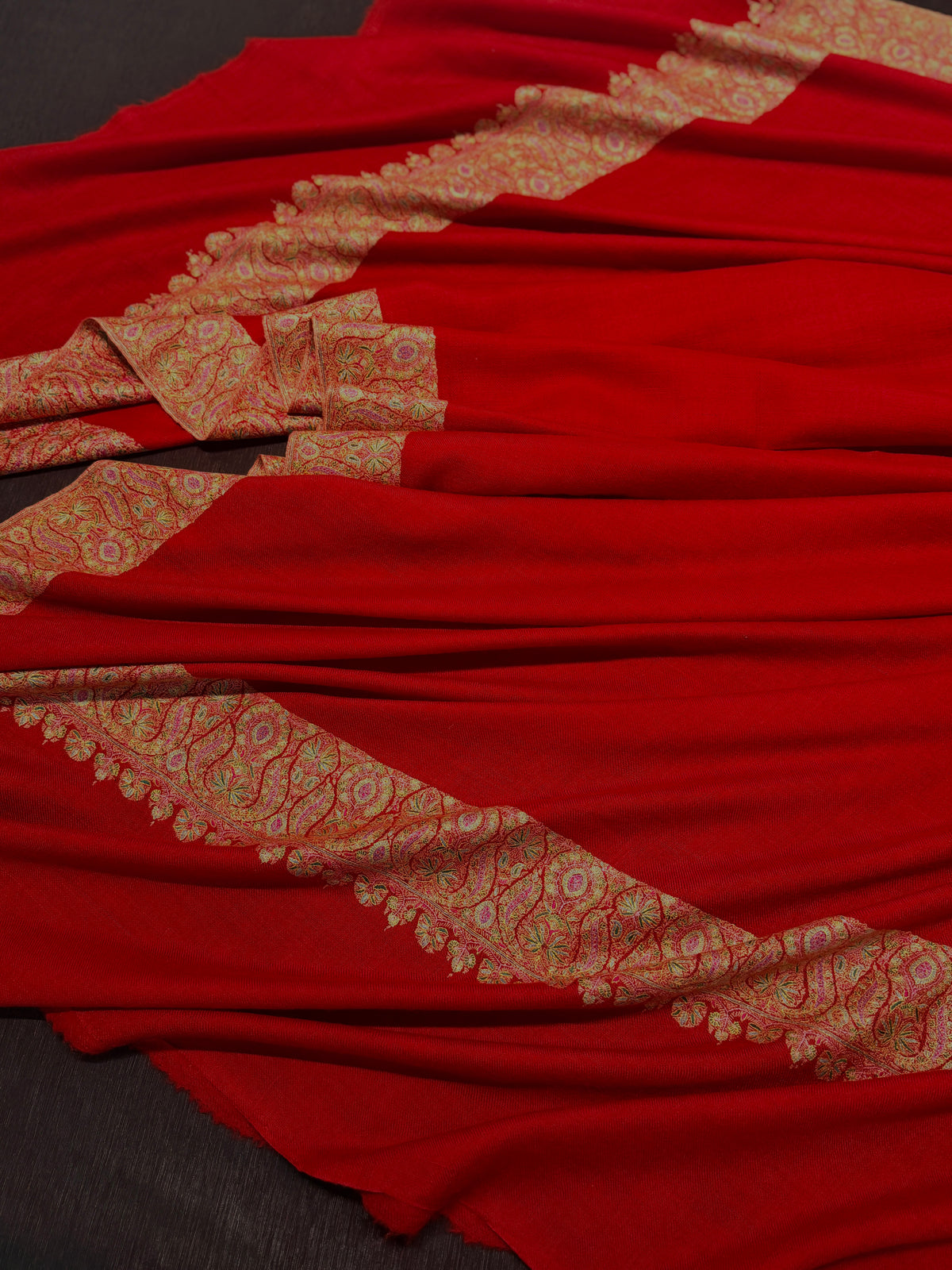 Peach Red Dhoor Embroidery Pashmina Shawl