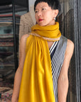Vintage Yellow Silk Embroidery Pashmina Shawl