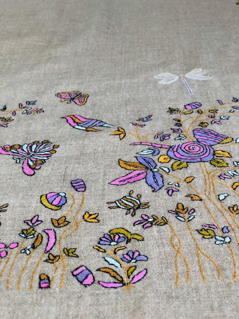 Light Camel Butterfly Design Embroidery Pashmina Shawl