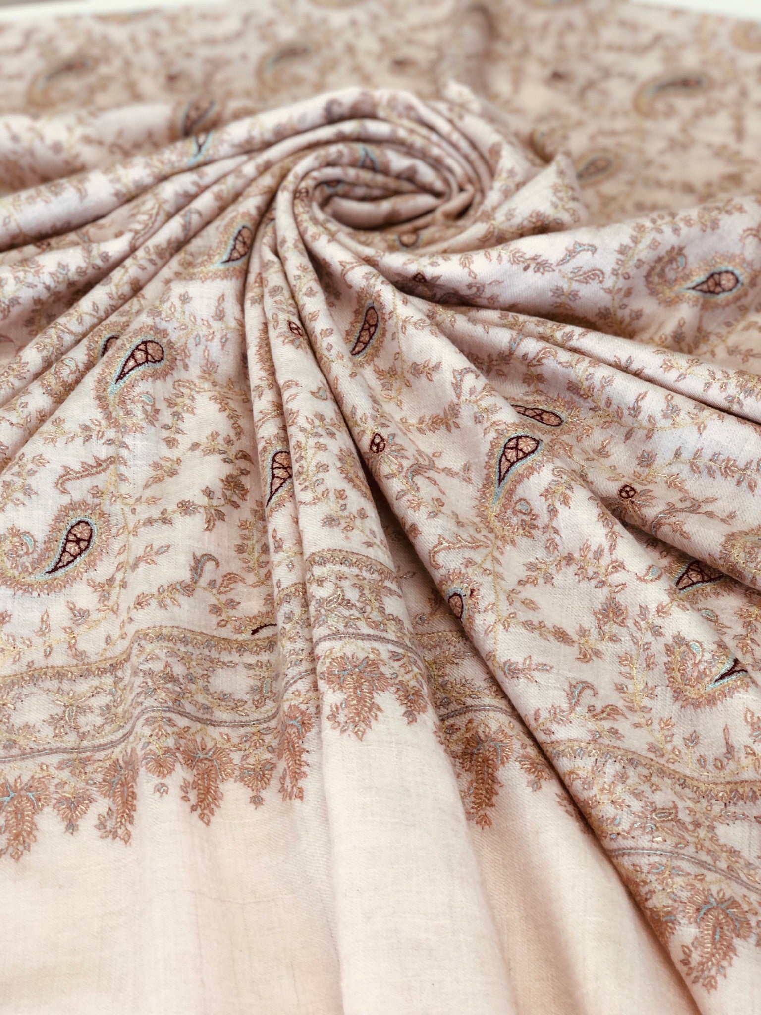 Baby Pink Paisley Design Butidar Embroidery Pashmina Shawl