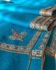 Turquoise Silk Hashidar Embroidery Pashmina Shawl - the Atelier H