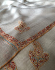 Natural White Silk Hashidar Embroidery Pashmina Shawl - the Atelier H