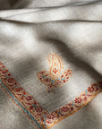 Natural White Silk Hashidar Embroidery Pashmina Shawl - the Atelier H