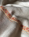 Natural White Silk Hashidar Embroidery Pashmina Shawl - the Atelier H