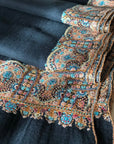 Vintage Black Dhoor Embroidery Pashmina Shawl - the Atelier H