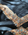 Vintage Black Dhoor Embroidery Pashmina Shawl - the Atelier H