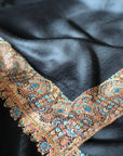 Vintage Black Dhoor Embroidery Pashmina Shawl - the Atelier H