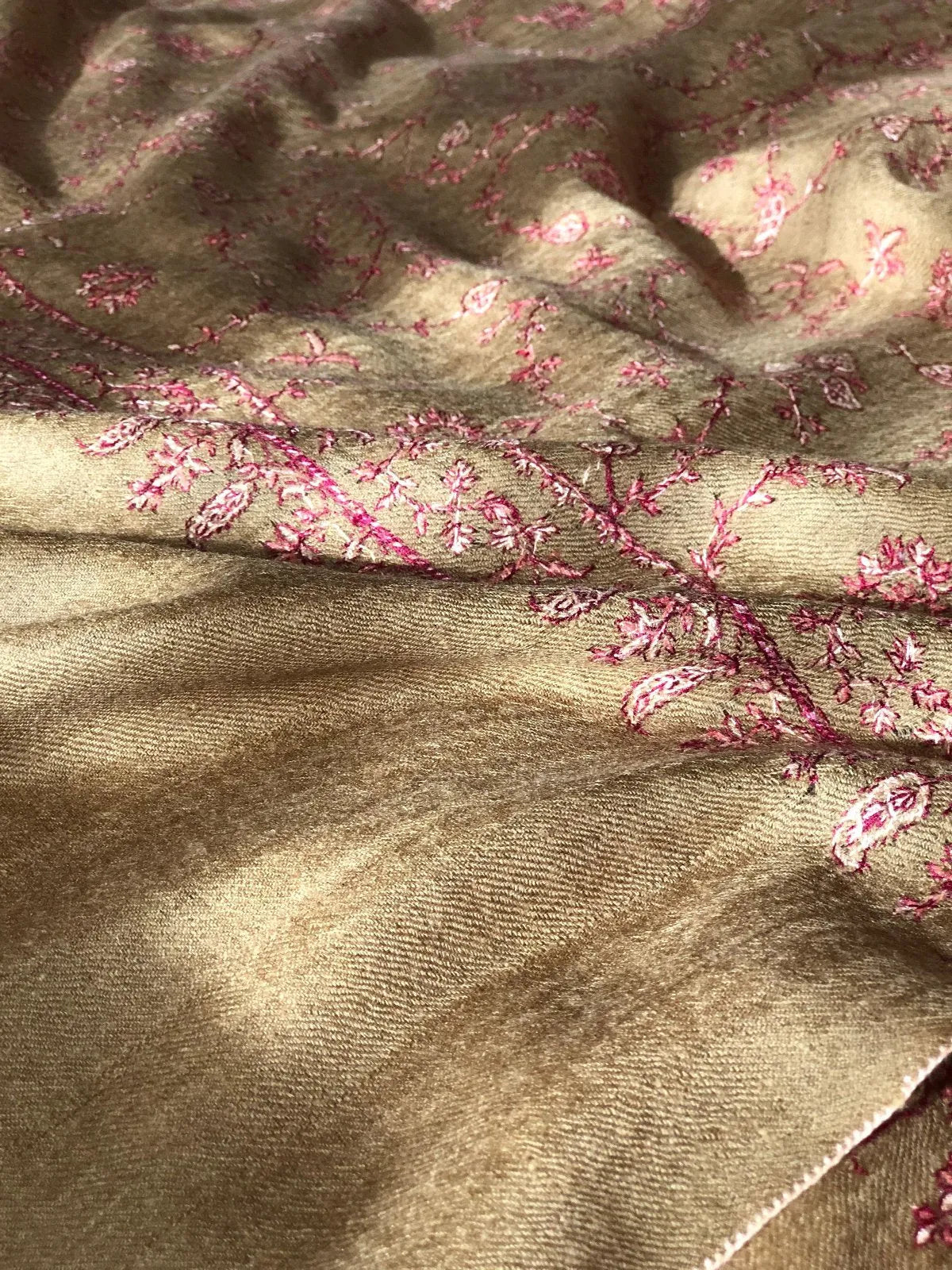 Extra Fine Taupe Jaal Embroidery Pashmina Shawl - the Atelier H